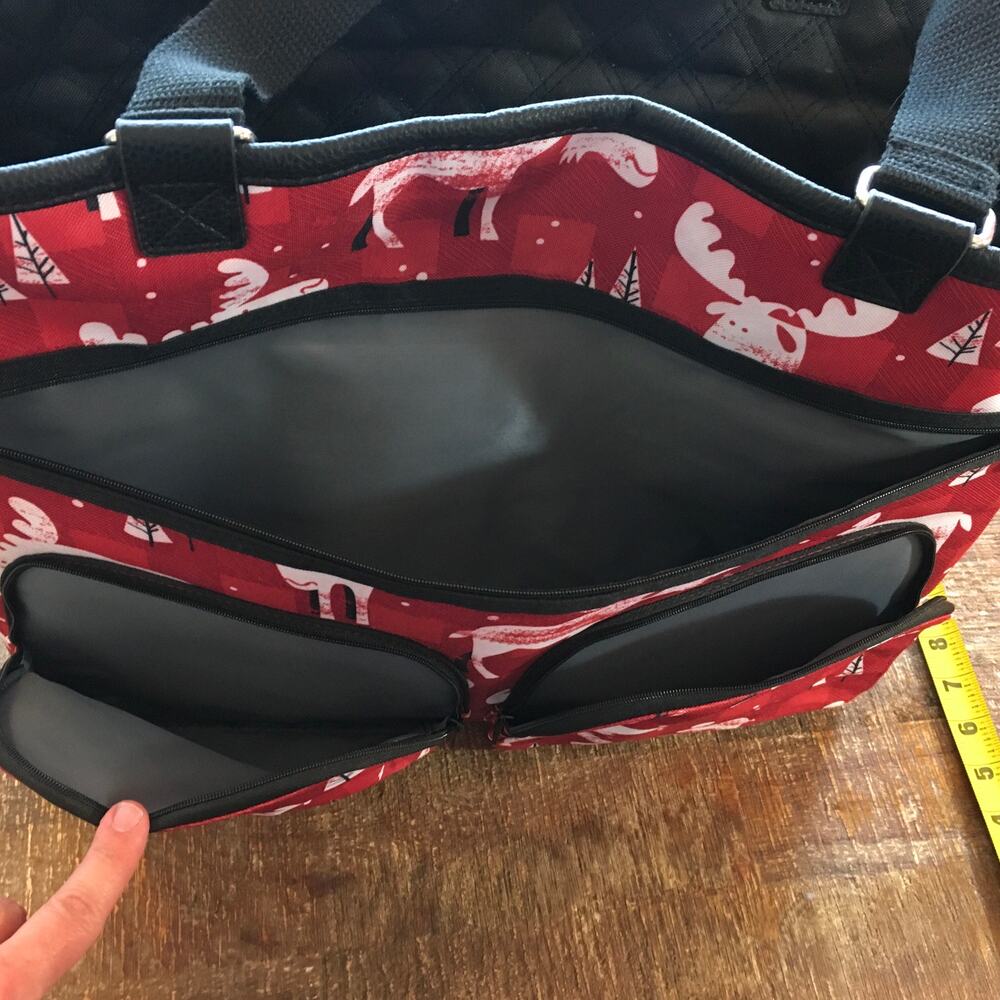 Thirty-One Double Take Tote Bag Red Black Moosin' Around Reversible Holiday - Picture 6 of 7